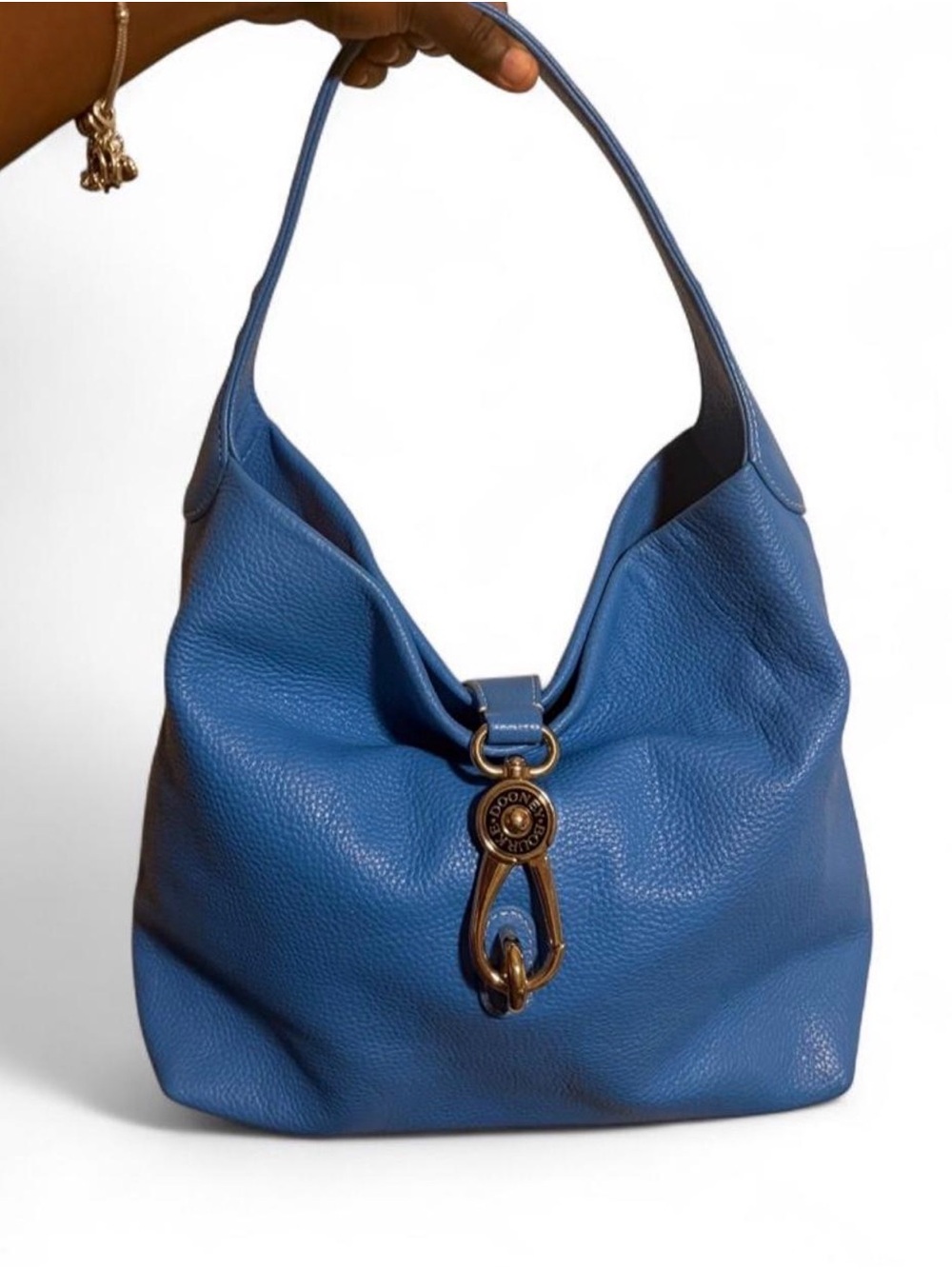 Dooney & Bourke Blue Pebbled Leather Hobo with Brass Clasp